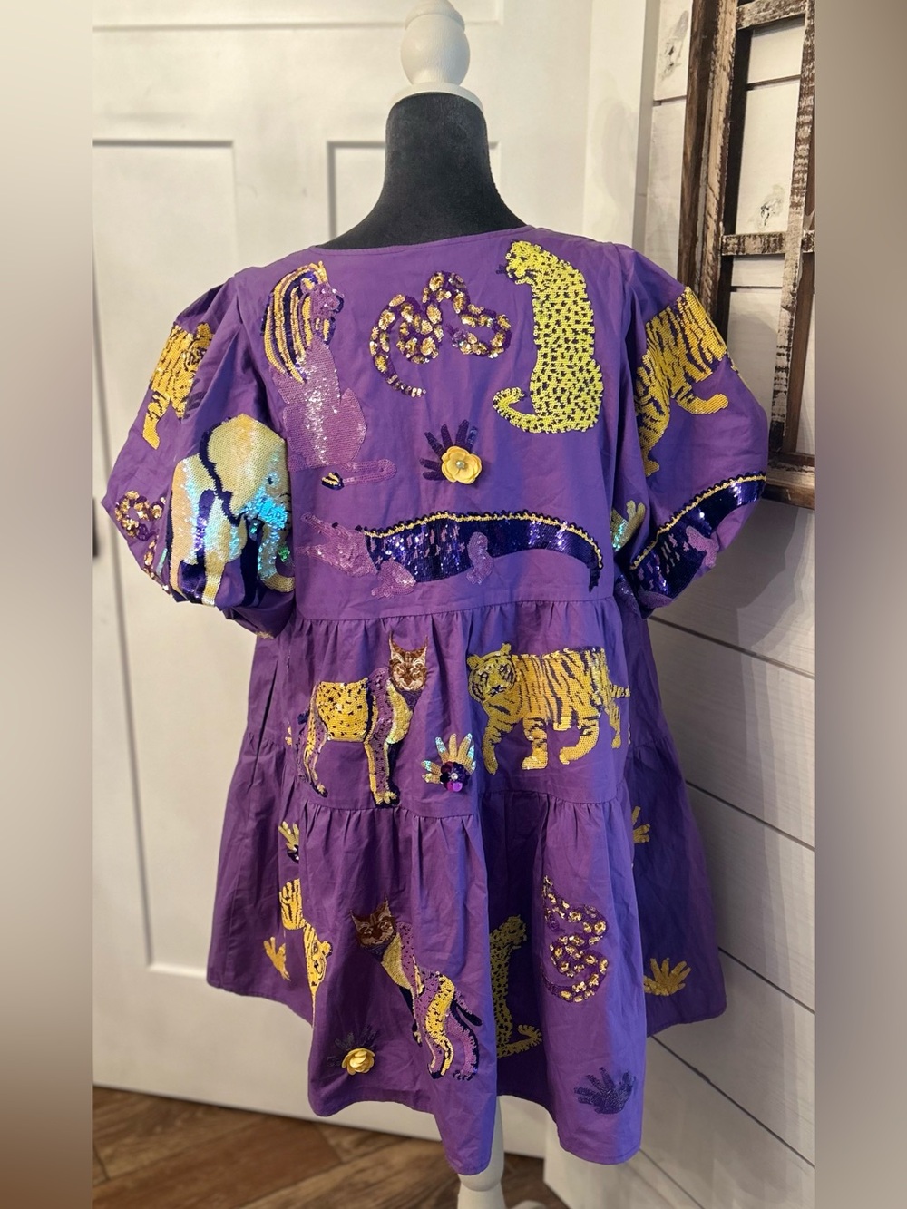 QUEEN OF SPARKLES Purple Tiered Animal Appliqué Dress - Picture 2 of 2
